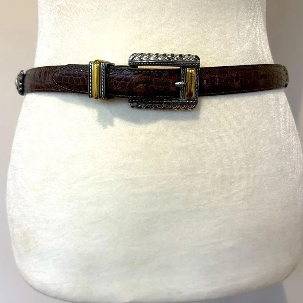 Brighton Vintage Leather Belt With Metal Details Size Small